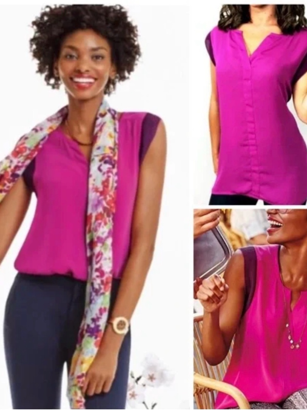 Cabi #5033 Sleeveless Split-Neck Blouse in Bright Magenta (size Med)